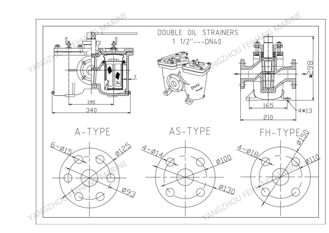 Fuel Separator Outlet Double Crude Oil Filter AS16040-0.40/0.22 CB/T425-94 Duplex Oil Strainers Body Cast Iron