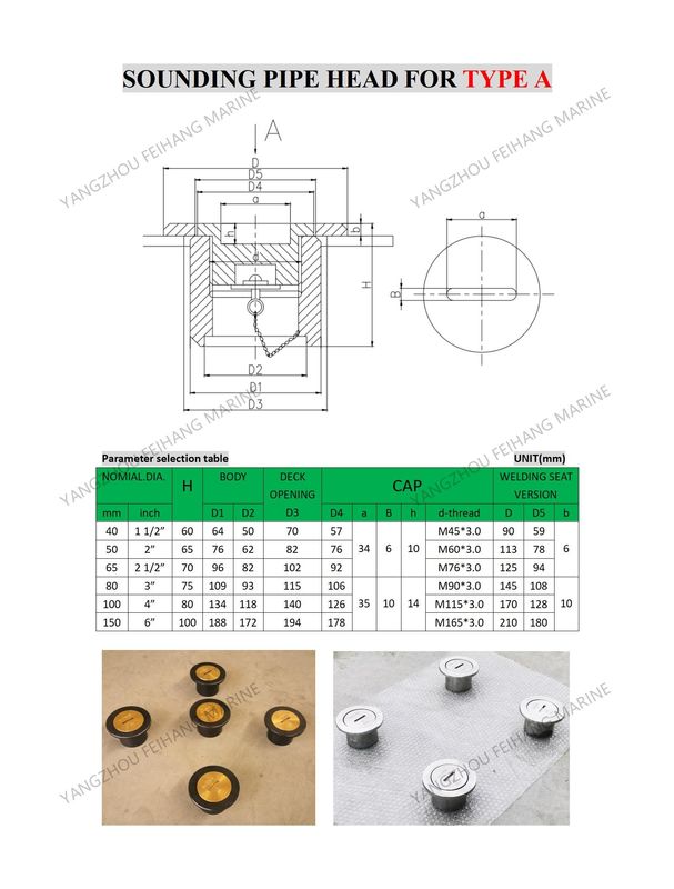 Marine Oil Tank Sounding Injection Head, Steel Deck Sounding Pipe Head A40 Cb/T3778-1999