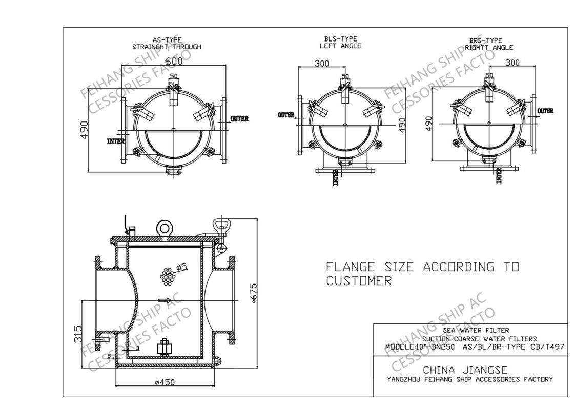 Technical Data For Marine Main Sea Water Filter-Marine Sea Water Strainers-Marine Basket Type Sea Water Straiern