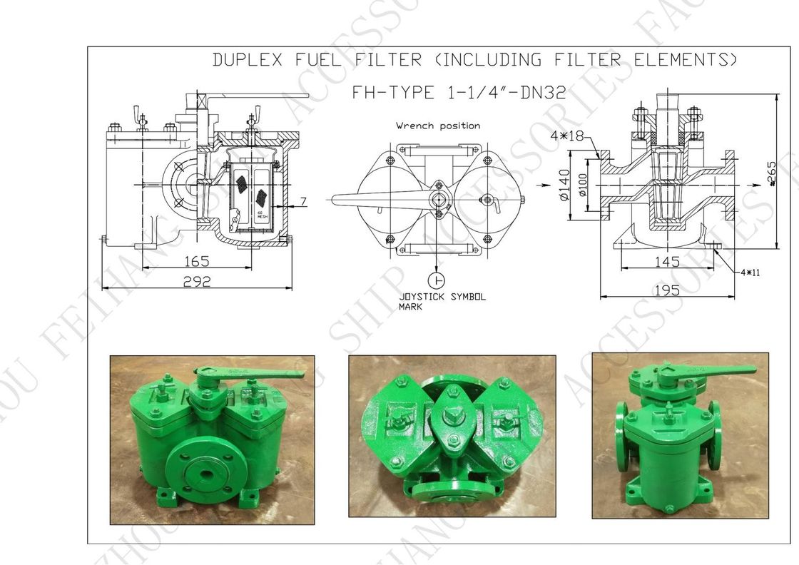 FH16032 CB/T425 Duplex Oil Strainers Including Filter Elements With Flanged Connection