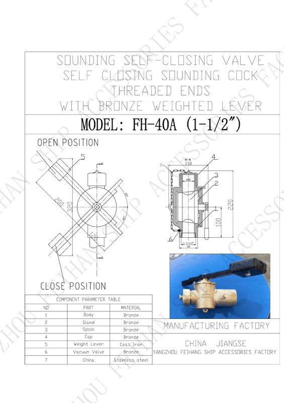 Technical Parameter For Bronze Self-Closing Valve Model FH40 CB/T3778-1999  Threaded Ends With Weight Lever