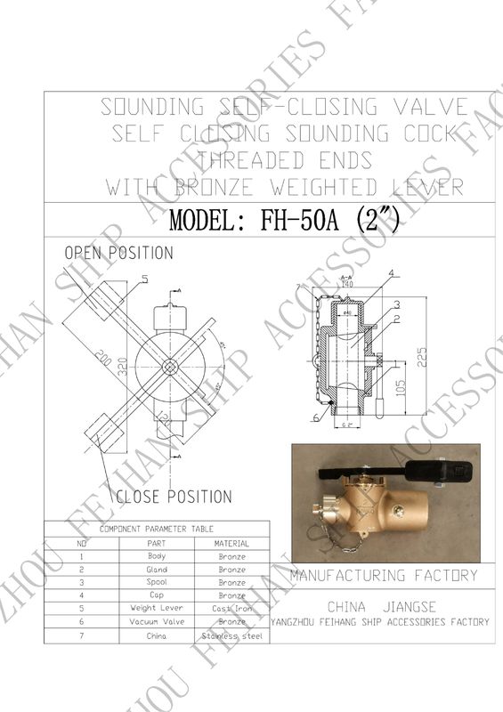Technical Parameter For FH50 CB/T3778-1999 Bronze Self-Closing Valve Model  Threaded Ends With Weight Lever
