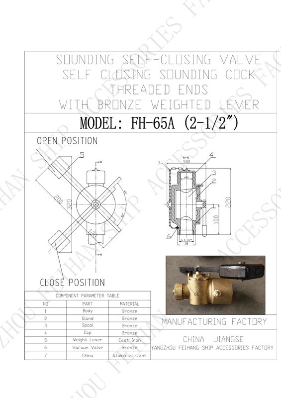 Technical Parameter For FH65 CB/T3778-1999 Bronze Self-Closing Valve Model  Threaded Ends With Weight Lever