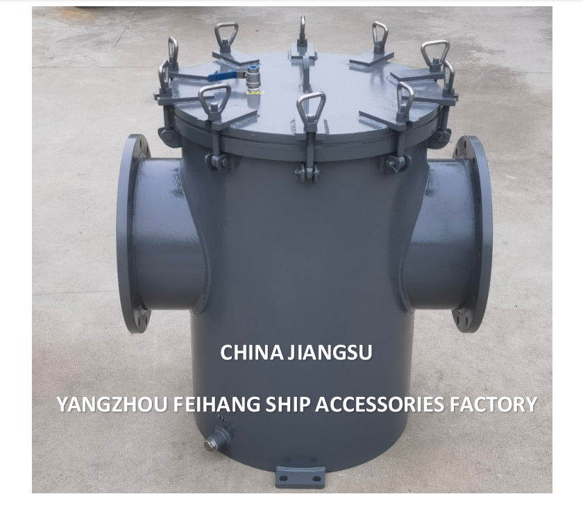 Rubber Lining Carbon Steel Sea Water Strainer With Exhaust Valve / Discharge Outlet  Mesh 5mm Flanged  End