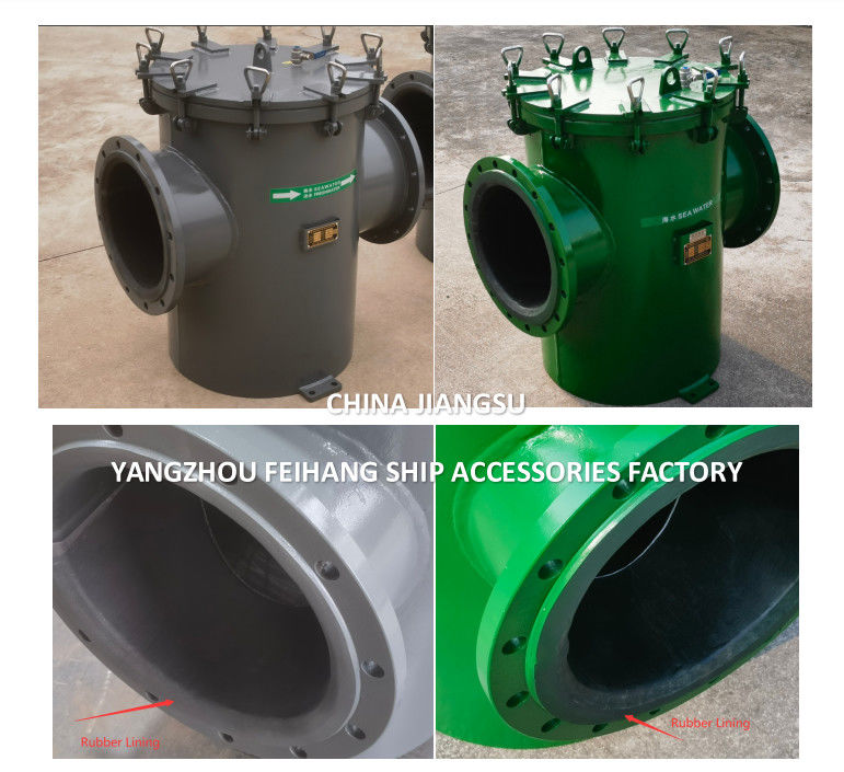 Rubber Lining Carbon Steel Sea Water Strainer With Exhaust Valve / Discharge Outlet  Mesh 5mm Flanged  End
