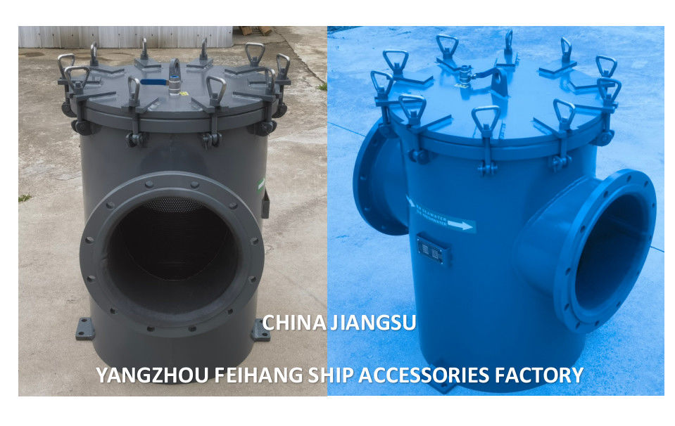 Rubber Lining Carbon Steel Sea Water Strainer With Exhaust Valve / Discharge Outlet  Mesh 5mm Flanged  End