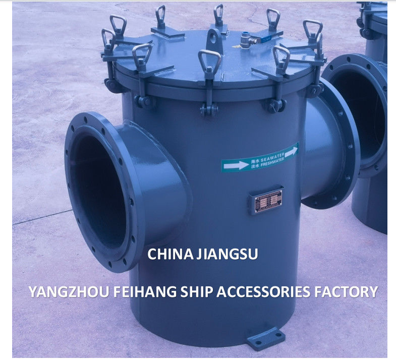 Rubber Lining Carbon Steel Sea Water Filter (AS350 CB/T 497-2012) Flange End With Exhaust Valve / Discharge Outlet