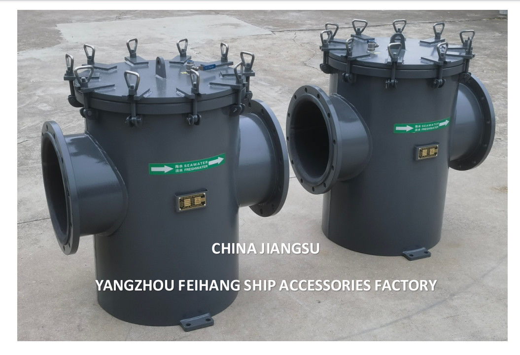Rubber Lining Carbon Steel Sea Water Filter (AS350 CB/T 497-2012) Flange End With Exhaust Valve / Discharge Outlet
