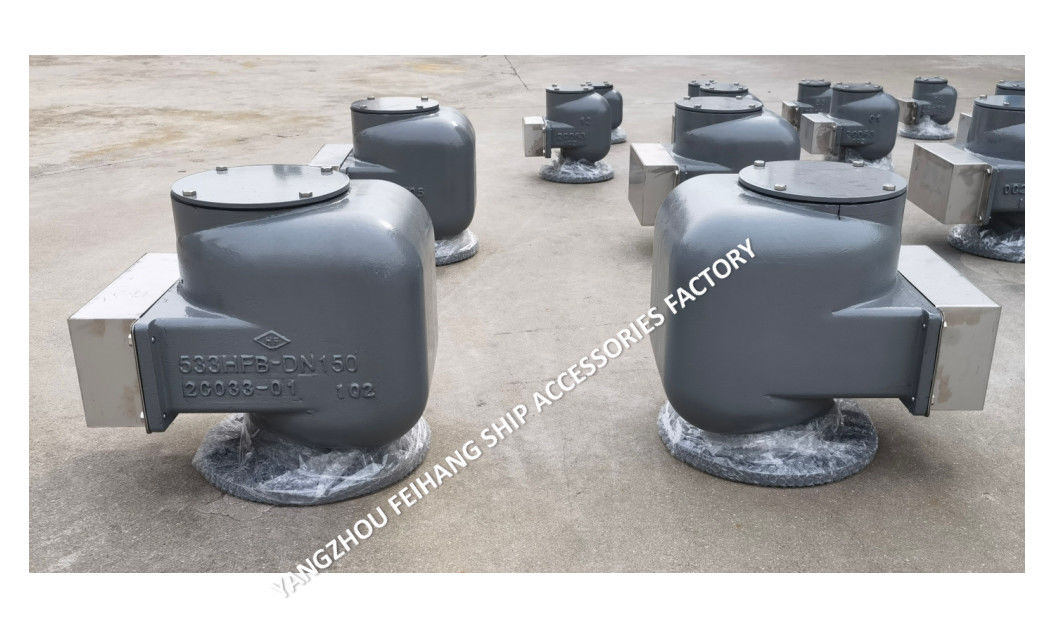 NODULAR CAST IRON MARINE AIR VENT HEAD MODEL 533HFB-150A MEDIUM GRAY FOR BALLAST TANK FLOAT TYPE