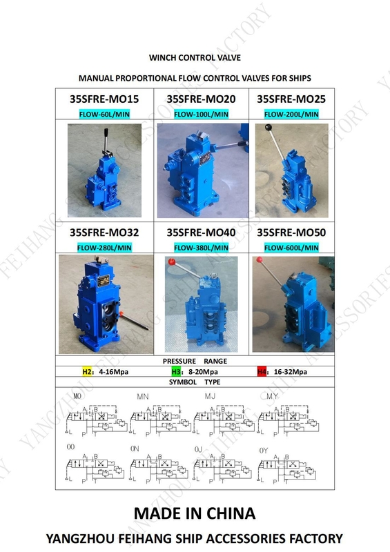 Performance Parameter Table For 35SFRE-MO25-H4 WINCH CONTROL VALVE & Marine Manual Proportional Flow Direction Compound Valve