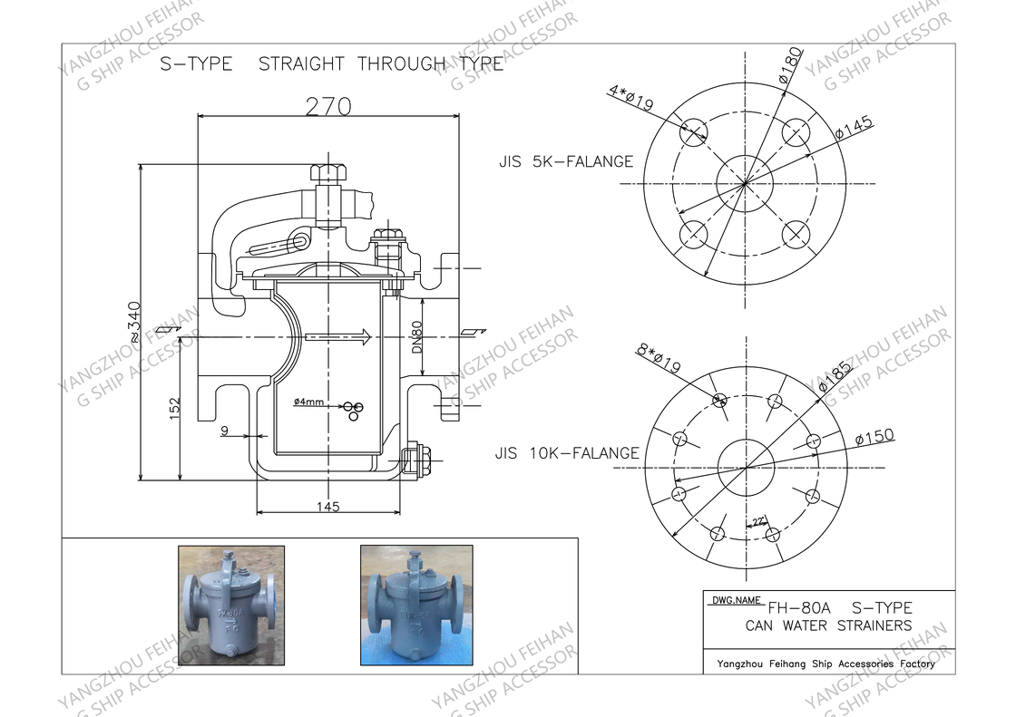 JIS F7121 Can Water Strainer  FH-5K-80A  & Can Water Filter FH-10K-80A Cast iron body, stainless steel filter element